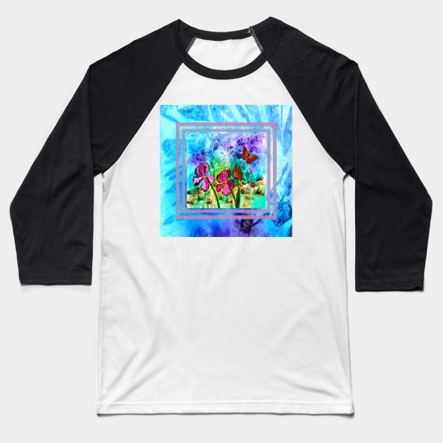 Pink Iris (Marbleized Trim) Baseball T-Shirt by ArtByMark1